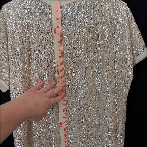 Entre Cream Sequined Short Sleeve Top Women’s Medium Style #T12850 Evening Party - Picture 8 of 8